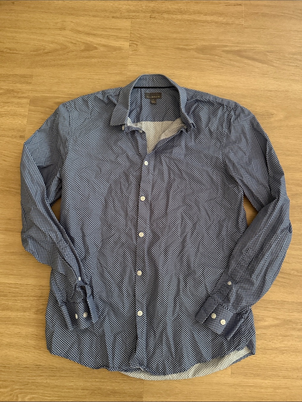 C2 by Calibrate Navy Micro-Pattern Long Sleeve Dress Shirt